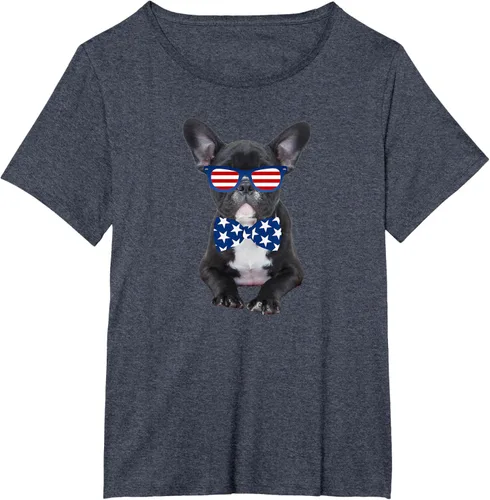 Vista 16 de Funny French Bulldog 4th de julio de Patriótico EE. UU. playera, niños 10, Blanco