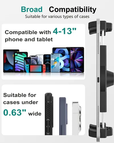 Vista 6 de Soporte para tableta para visera solar para automóvil, soporte de teléfono con clip de visera con brazo de metal, abrazadera de tableta de vehículo
