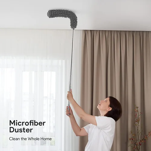 Vista 7 de DELUX Plumero de microfibra con 7 plumeros, reutilizables, flexibles, lavables, con poste de extensión extra largo de 100 pulgadas para limpiar