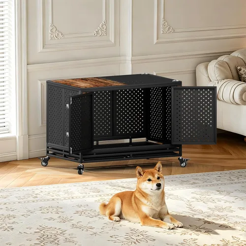 Vista 3 de Snuowu Jaula de perro indestructible resistente de 42 pulgadas para perros de alta ansiedad
