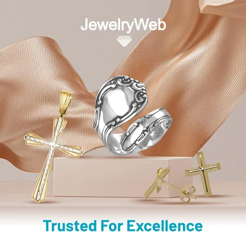 Vista 9 de JewelryWeb Aretes de cruz de oro amarillo de 14 quilates Pendientes de tuerca de fe biselada Pendientes de cruz para mujeres y niñas Joyería