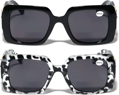 Vista 2 de V.W.E. 2 pares de lentes de sol bifocales de lectura para mujer, cabeza de león, 100% UV