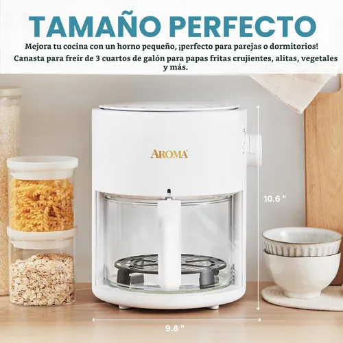 Vista 5 de AROMA® Freidora de aire de vidrio y horno de convección de encimera con potente tecnología 360Crispy™ (3 cuartos), blanco