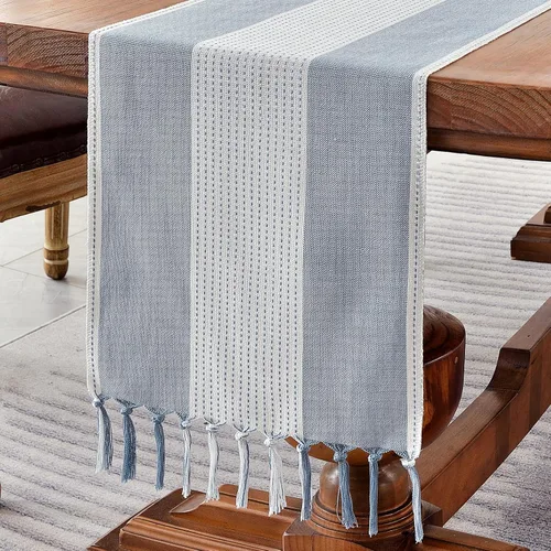 Vista 8 de Wracra Juego de 4 manteles individuales de lino, 12 x 18 pulgadas, manteles individuales de macramé para mesa de cocina y resistentes al calor Aqua