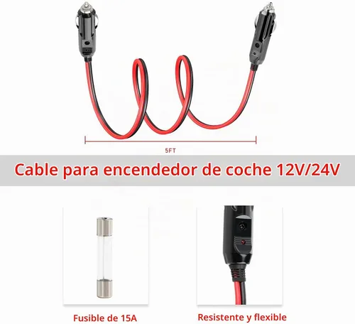 Vista 5 de ELFCULB Male to Male Cigarette Lighter Cable 14AWG 5FT 12V macho a macho