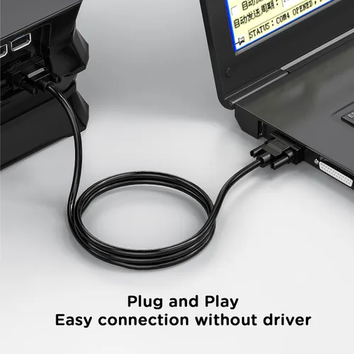 Vista 3 de Cable de extensión DB9 macho a hembra de doble blindaje, D-SUB 9 pines RS232/RS485 Serial Cable 9pin 232 Serial Cable-Negro -3 pies