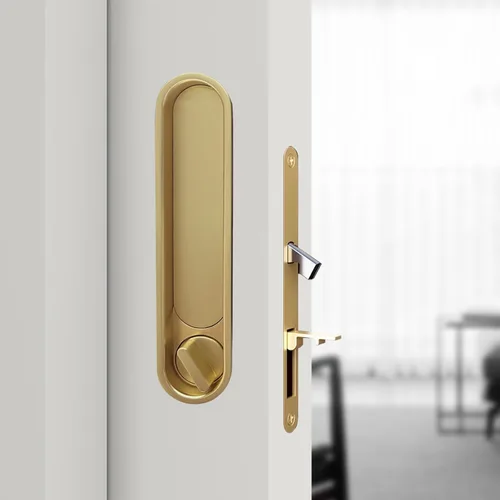 Vista 12 de Juego de herrajes para cerradura de puerta de bolsillo, manija de privacidad con tirador oculto y pestillo empotrado, apto para puertas de madera