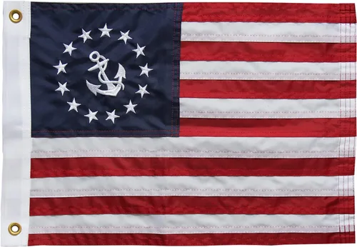Vista 23 de SYII Bandera estadounidense de 12 x 18 pulgadas, bordado de 50 estrellas, enseña náutica, banderas de barco de Estados Unidos con 2 ojales de latón
