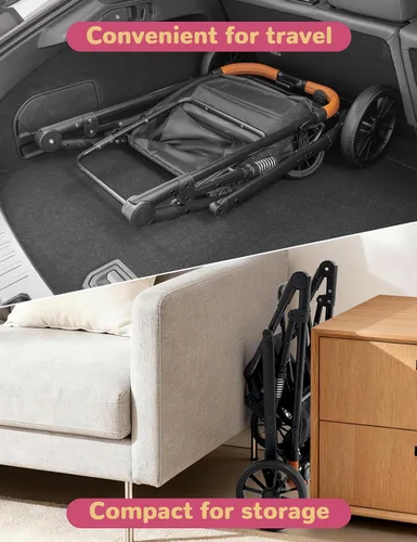 Vista 9 de Cochecito para perros pequeños y medianos de hasta 60 libras, cochecito plegable para mascotas con 4 ruedas con transportador desmontable