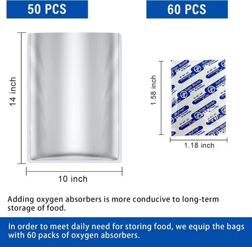 Vista 7 de Paquete de 50 bolsas Mylar de 1 galón para almacenamiento de alimentos con absorbentes de oxígeno para arroz, granos, granos de café