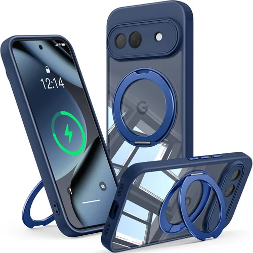 Vista 38 de 【Soporte magnético giratorio de 360°】 Funda para Google Pixel 8A 【Compatible con MagSafe y Pixelsnap】 Funda con soporte de anillo 【Transparente sin