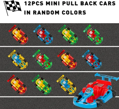 Vista 4 de PROLOSO Pull Back Go Kart - Coches de carreras impulsados por fricción para niños, regalos de fiesta de cumpleaños, bolsas de regalo, premios