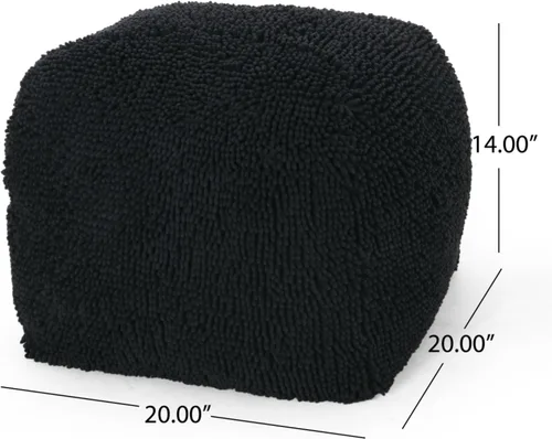 Vista 2 de Spongy Puf cuadrado, asiento texturizado de felpilla suave con relleno de cuentas de poliestireno, cojín de felpa acogedor totalmente montado Carbón