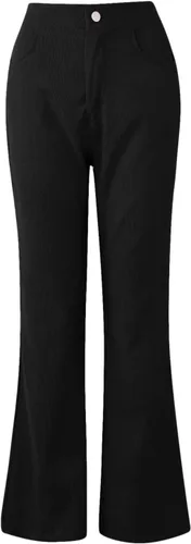 Vista 3 de Pantalones de pana para mujer, con corte de bota, control de abdomen, pierna ancha, ajustados, lisos, para negocios, trabajo, oficina, pantalones