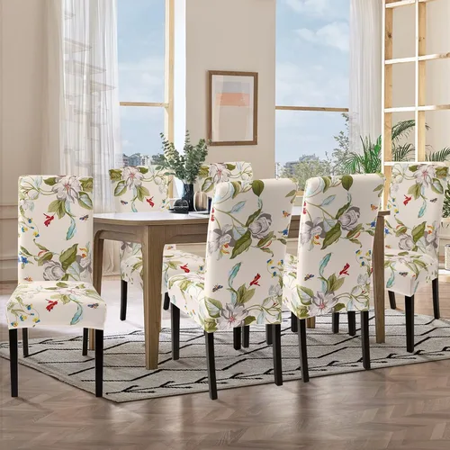 Vista 2 de SearchI - Juego de 2 fundas protectoras para sillas Parson de comedor, de elastano, súper ajuste, elástico, extraíble y lavable, para cocina