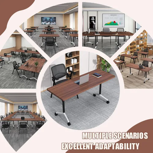 Vista 8 de Paquete de 4 mesas de conferencias plegables, mesa de entrenamiento móvil Walnut 1