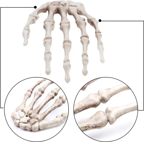 Vista 3 de URATOT 12 manos de esqueleto de Halloween, manos humanas falsas de plástico, manos de esqueleto realistas, tamaño real para hueso, zombi, fiesta