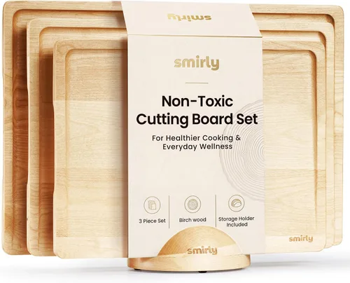 Vista 11 de SMIRLY - Juego de tablas grandes para cortar para la cocina, con soporte incluido, hecho de madera de bambú