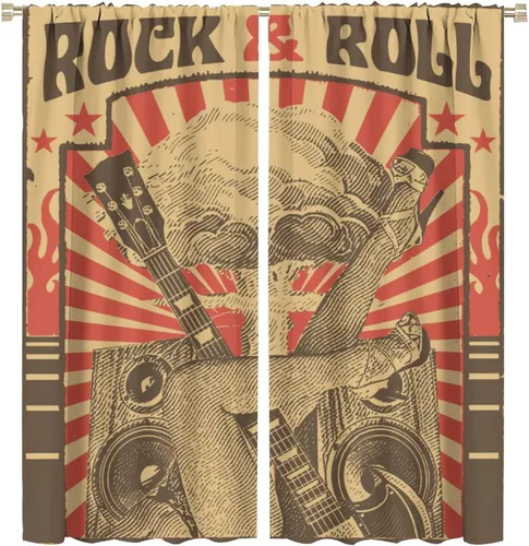 Vista 46 de Cortinas de música rock para adolescentes, tratamiento de ventana de guitarra electrónica para dormitorio, sala de estar, cortinas de ventana