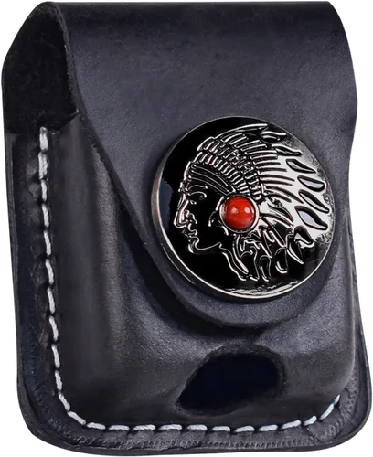 Vista 10 de Funda de cuero para encendedor hecha a mano con lazo para cinturón de bolsillo