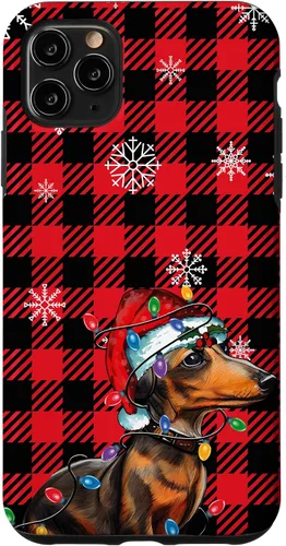 Vista 13 de iPhone 16 Dachshund Christmas Phone Case Red Plaid Pattern Christmas Lights Case