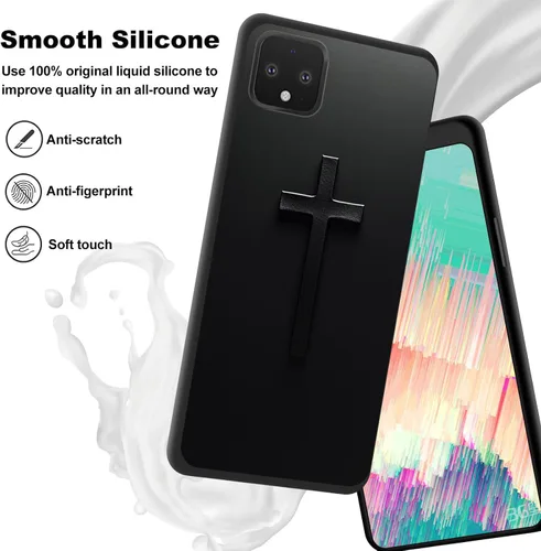 Vista 4 de Funda delgada para Google Pixel 4 XL, funda delgada de silicona de TPU suave a prueba de golpes para Google Pixel 4 XL, cruz negra