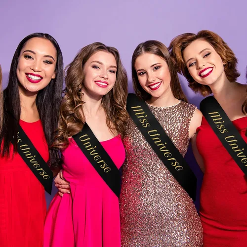 Vista 6 de Dreamtop 16 piezas de faja de satén en blanco negras para concursos, Señorita Mayor América 2026, faja para concurso de belleza