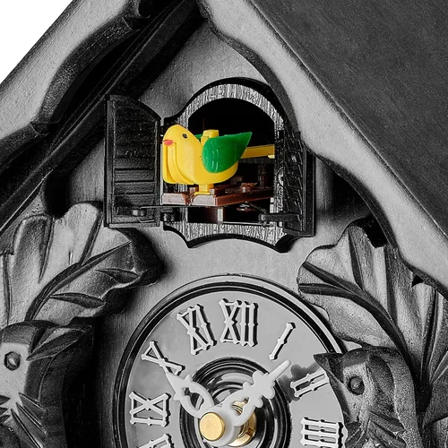 Vista 7 de TIMEGEAR Reloj de cuco con modo nocturno, pájaro cantante, decoraciones de madera y péndulo oscilante