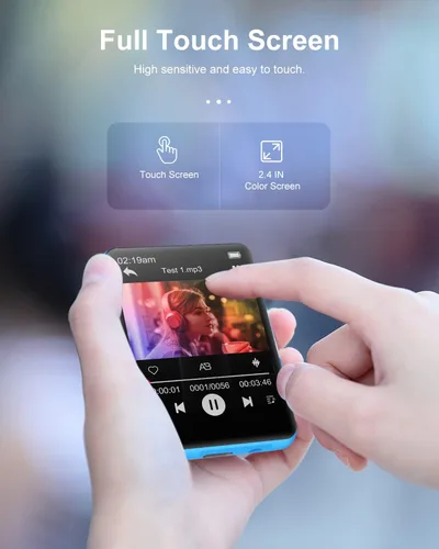 Vista 5 de Reproductor MP3 de 64 GB con pantalla táctil completa de 2.4", reproductor de música con Bluetooth 5.3, reproductor de música portátil con calidad