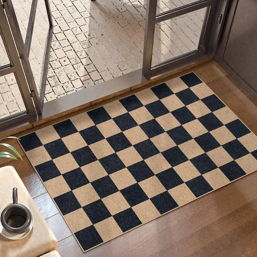 Vista 7 de Lahome Alfombra de yute a cuadros fácil 2'x3', alfombra pequeña para entrada, antideslizante, alfombra para la puerta delantera de la cocina