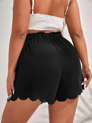 Vista 2 de MakeMeChic Pantalones cortos de pierna ancha con cintura elástica y ribete festoneado para mujer