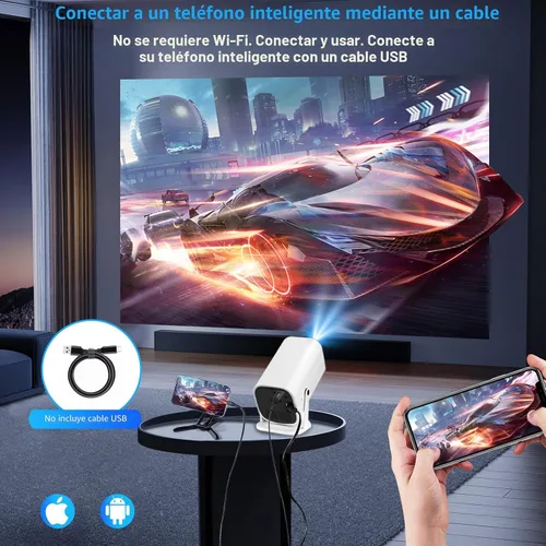 Vista 2 de Mini proyector para iPhone, proyector de dormitorio 1080P, proyector Blanco