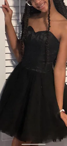 Vista 8 de Greekknight Vestido de fiesta de tul con cuentas de encaje corto con apliques de encaje vestidos de fiesta de cóctel sin tirantes vestidos de fiesta