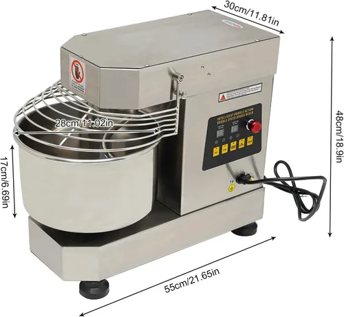 Vista 8 de Máquina de amasado de masa comercial 750 W Mezclador de masa en espiral eléctrico de alta resistencia 10.6QT Máquina mezcladora de harina de doble
