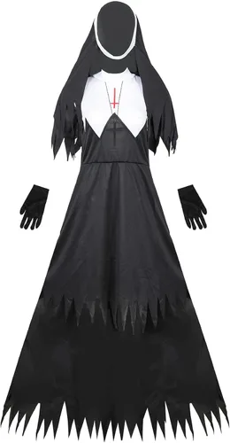 Vista 4 de Plus Size Sexy Vampire Demon Nun Halloween Costumes for Women, Black Women's Halloween Dresses Party Cosplay Scary