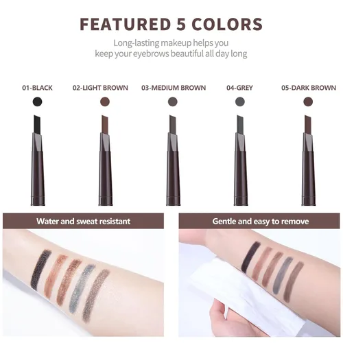 Vista 3 de 12 piezas de lápices de cejas negros impermeables para mujeres, lápiz de cejas retráctil de doble punta con cepillo, diseño de punta triangular, más