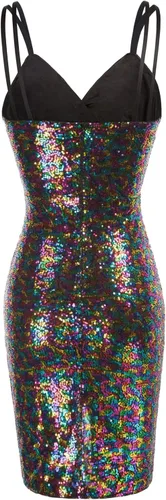 Vista 2 de GRACE KARIN - Vestido sexy de lentejuelas con purpurina brillante para mujer, vestido de fiesta fruncido con tirantes delgados, cuello en V cruzado