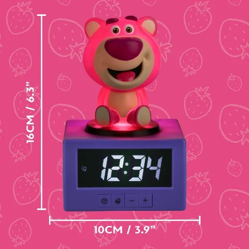 Vista 5 de Paladone Toy Story Lotso - Reloj despertador digital con luz nocturna y música, reloj de dormitorio con licencia oficial de Disney Pixar para niños