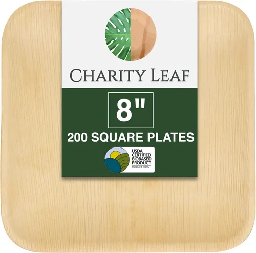 Vista 11 de Platos cuadrados desechables de hoja de palma Charity Leaf de 6" (15 cm) (50 piezas) Platos de servir tipo bambú, tablas desechables, vajilla