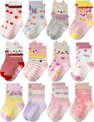 Vista 11 de RATIVE Calcetines de algodón antideslizantes antideslizantes con puños para bebés, niños y niñas Cg-230