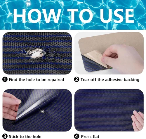 Vista 3 de Kit de reparación de cubierta de piscina de 6 piezas, kit de parche azul para cubierta de seguridad para piscina, kit de parche de malla