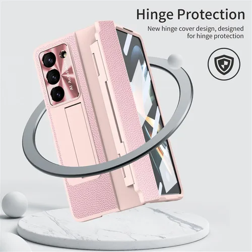 Vista 3 de Z Fold 5 - Funda de piel ZFold5 con soporte, compatible con Samsung Galaxy Z Fold 5 2023 (rosa)