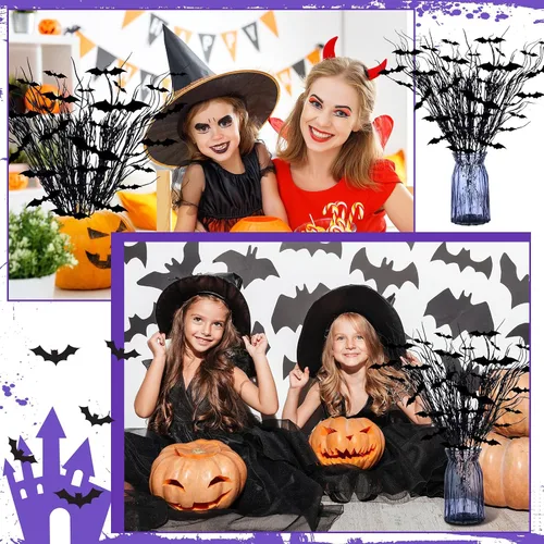 Vista 3 de Zeyune - 20 púas florales negras con purpurina de Halloween con murciélagos