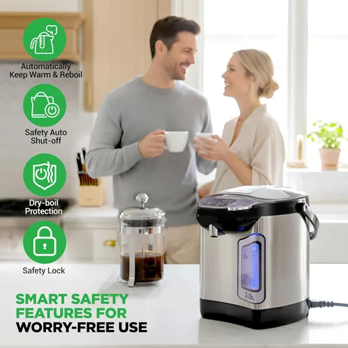 Vista 7 de NutriChef Hervidor Eléctrico de Agua y Calentador - Dispensador Eléctrico de Agua Caliente de Acero Inoxidable de 3L/3.17 Qt con Base Giratoria