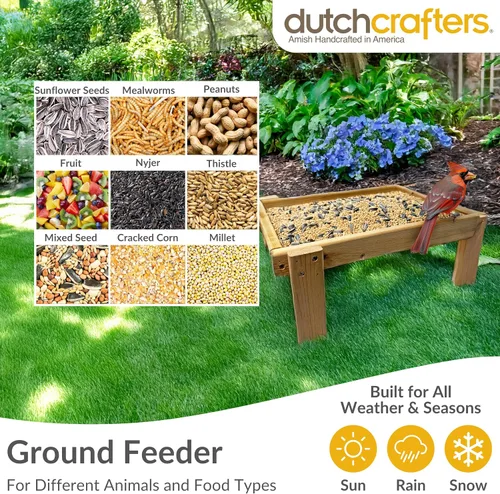 Vista 4 de DutchCrafters Bandeja grande de madera de cedro con plataforma abierta para pájaros, alimentador de semillas de pájaros de madera para pájaros