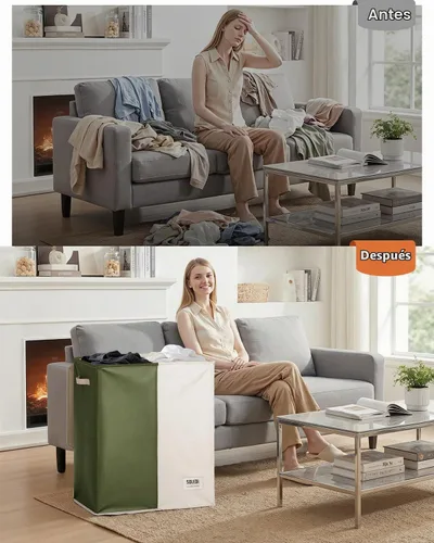 Vista 7 de SOLEDI Cesta de lavandería grande doble con tapa, cesta de ropa plegable de 2 secciones con bolsas extraíbles, cesta de lavandería que ahorra