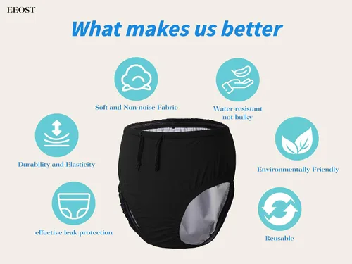Vista 5 de Pañales de natación reutilizables para adultos, ropa de baño para necesidades especiales para incontinencia, cubiertas de pañales de tela Negro