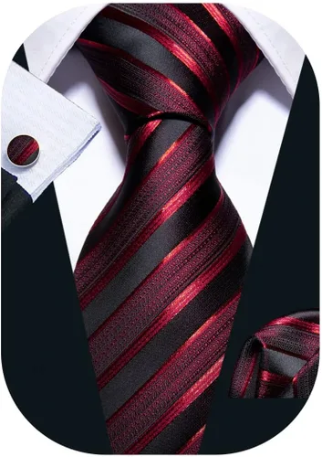 Vista 116 de Barry.Wang Juego de corbatas para hombre, corbata de seda a rayas, tejido a cuadros, gemelos formales, negocios, boda