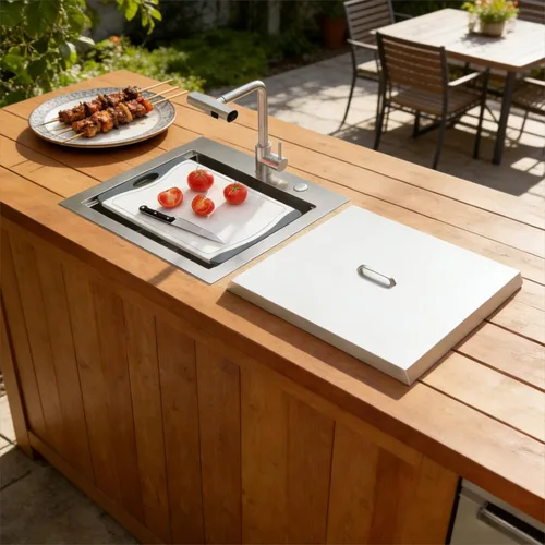 Vista 2 de Lordear - Estación de trabajo de fregadero de cocina al aire libre con grifo extraíble de 21" x 20", fregadero de barra de preparación de 16 Acero