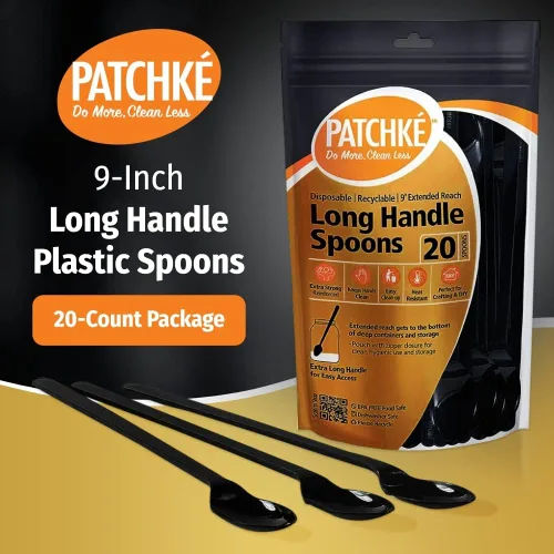 Vista 7 de Cucharas largas de plástico – 9 pulgadas – Cuchara de mango largo resistente para agitar, cucharas de café negro – Espresso, cuchara de té helado